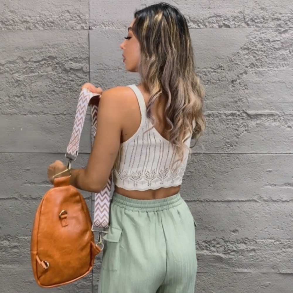 Vegan Leather Sling Bag Crossbody Shoulder Purse Convertible Wide Guitar Strap - Picture 12 of 14